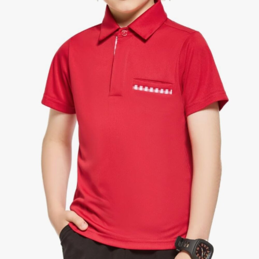FitsT4 Sports Polo UPF 50+ Moisture Wicking Collared Shirt Red Boys Size XL